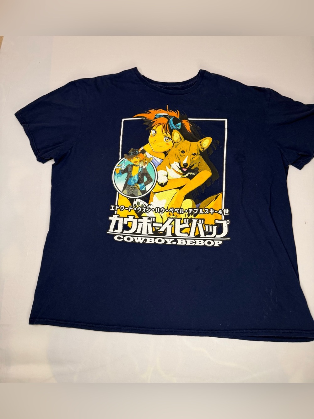Cowboy Bebop T-Shirt, Men's Size XXL Navy Blue - Edward and Ein